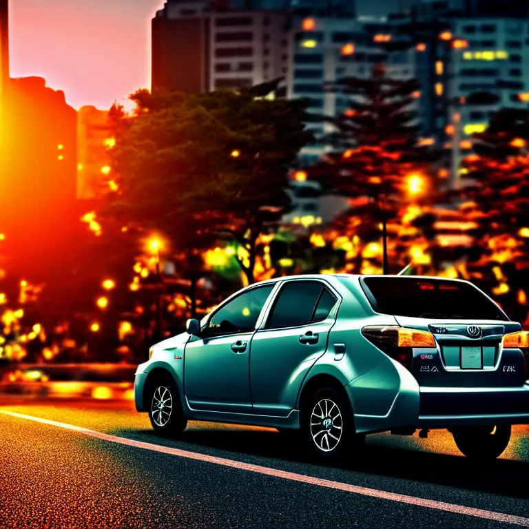 Image similar to close-up-photo TOYOTA XV20 middle of street, sunset kanagawa prefecture, night, cinematic color, photorealistic, highly detailed,