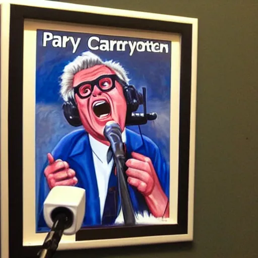 Image similar to painting of harry caray singing in press box