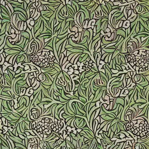 Prompt: a william morris pattern of ice cream cones and vines