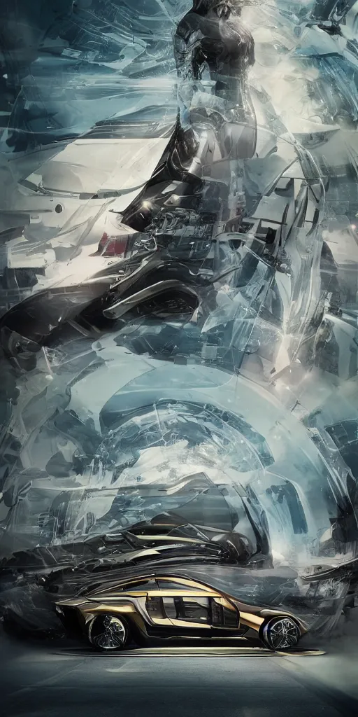 Image similar to sci-fi car, zaha hadid, wall structure, logotype, car, on, the coronation of napoleon painting, digital billboard in the middle, trending on artstation, octane render pinterest, keyshot product render pinterest, reflections, gloss, shiny, artwork in style of Sheng Lam