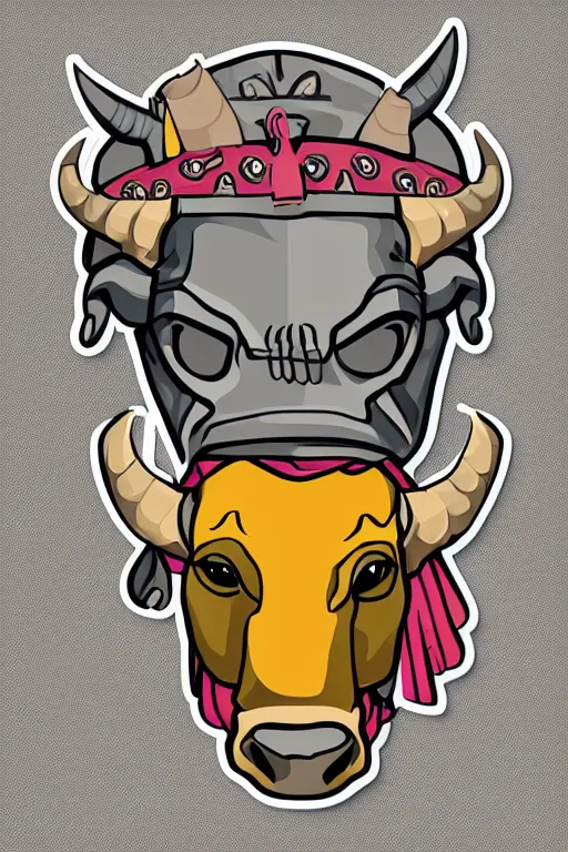 Image similar to Portrait of a bull in a medieval armor, knight, medieval, sticker, colorful, illustration, highly detailed, simple, smooth and clean vector curves, no jagged lines, vector art, smooth