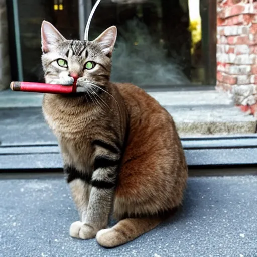 Image similar to cat wearing a suit smoking a cigar