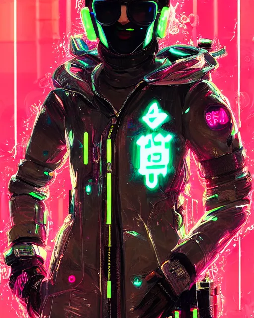 Prompt: detailed full body portrait Neon Operator Girl, cyberpunk futuristic neon, reflective puffy coat, decorated with traditional Japanese ornaments by Ismail inceoglu dragan bibin hans thoma greg rutkowski Alexandros Pyromallis Nekro Rene Maritte Illustrated, Perfect face, fine details, realistic shaded, fine-face, pretty face