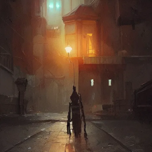 Image similar to 🏚️🌃, digital Art, Greg rutkowski, Trending artstation,cinematographic