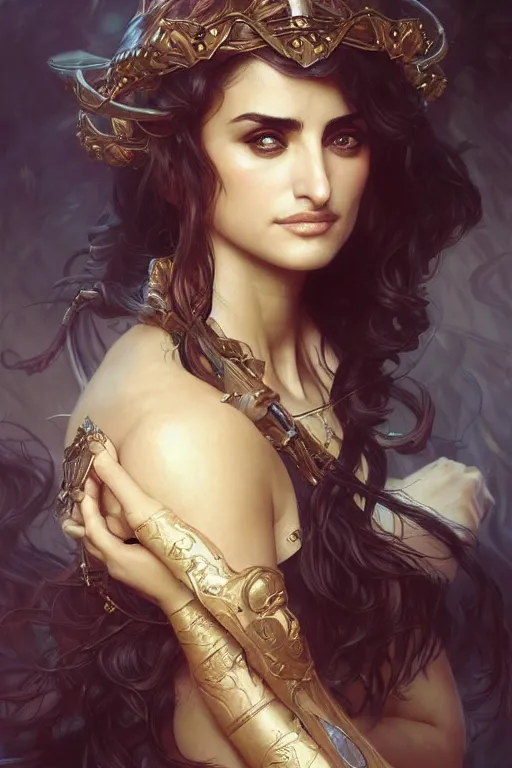 Prompt: penelope cruz , D&D, fantasy, intricate, cinematic lighting, highly detailed, beautiful, digital painting, artstation, masterpiece, concept art, smooth, sharp focus, illustration, art by Artgerm and Greg Rutkowski and Alphonse Mucha and william-Adolphe Bouguereau