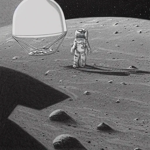 Prompt: pencil drawing of an astronaut landing on mars