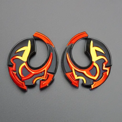 Prompt: segmented 2d earrings, horde symbols, from world of warcraft