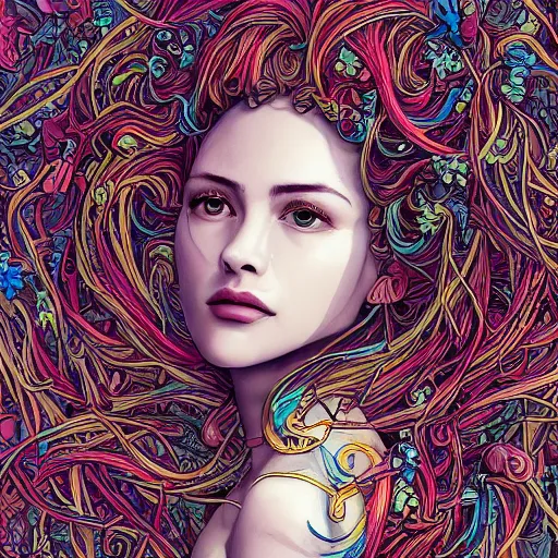 Image similar to the portrait of an incredibly beautiful, graceful, elegant, and sophisticated young woman made of garlic bulbs, an ultrafine detailed illustration by james jean, intricate linework, bright colors, final fantasy, behance contest winner, vanitas, angular, altermodern, unreal engine 5 highly rendered, global illumination, radiant light, detailed and intricate environment