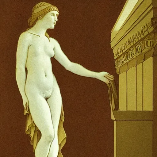 Image similar to a goddess in a liminal room, film still by canova, limited color palette, very intricate, art nouveau, highly detailed, lights by hopper, soft pastel colors, minimalist