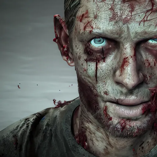 Prompt: unreal engine render portrait of infected zombie, detailed, textured, The Walking Dead, Z Nation, Resident Evil