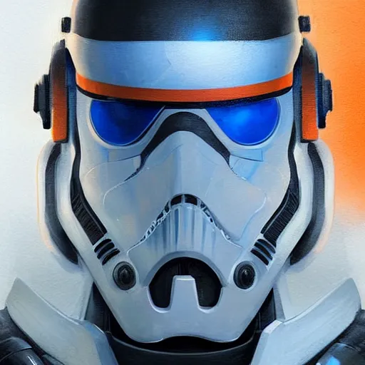 Image similar to portrait of a man by greg rutkowski, a soldier of the new galactic republic, wearing a white, blue and orange tactical gear, star wars expanded universe, highly detailed portrait, digital painting, artstation, concept art, smooth, sharp foccus ilustration, artstation hq