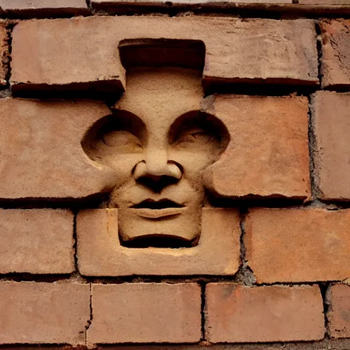 Image similar to face carved into a brick wall