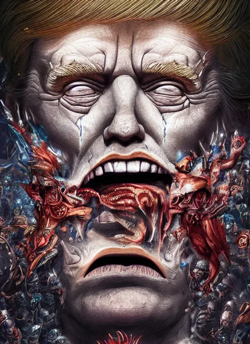 Image similar to digital _ painting _ of _ donald trump, mayan god of death _ by _ filipe _ pagliuso _ and _ justin _ gerard _ symmetric _ fantasy _ highly _ detailed _ realistic _ intricate _ port