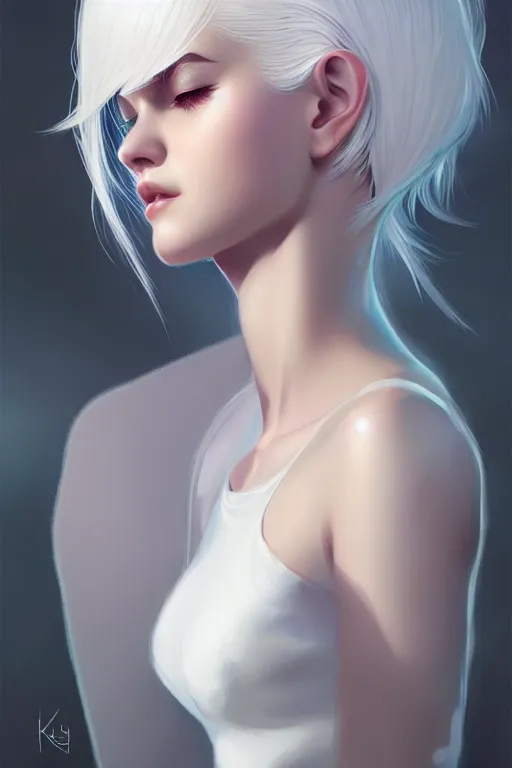 Image similar to teen girl, white hair, gorgeous, amazing, elegant, intricate, highly detailed, digital painting, artstation, concept art, sharp focus, illustration, art by Ross tran and kuvshinov