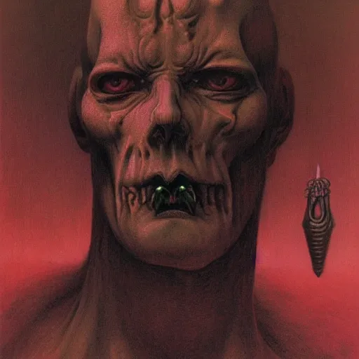 Image similar to inquisitor of Mephistopheles portrait by gerald brom and Zdzisław Beksiński, darkwave