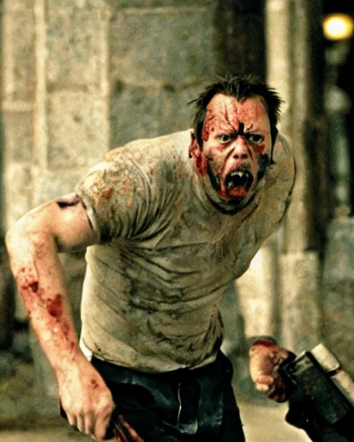 Image similar to uruk - hai in the movie shaun of the dead, high quality 3 5 mm film photo, film grain