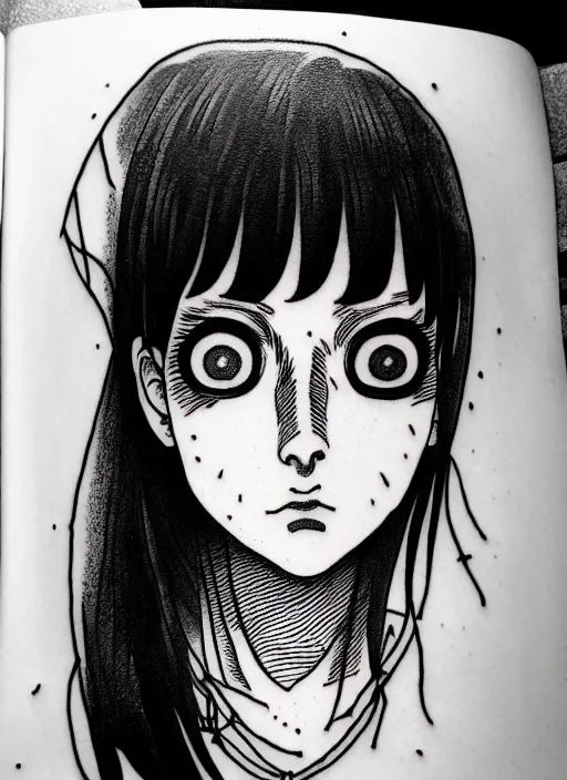 Image similar to tattoo design of an anxious womans eyes drawn by junji ito, simplistic junji ito lineart black and white