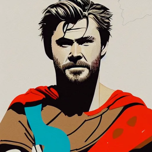 Image similar to Chris Hemsworth as Thor profile picture by Sachin Teng, asymmetrical, Organic Painting , Matte Painting, geometric shapes, hard edges, graffiti, street art:2 by Sachin Teng:4