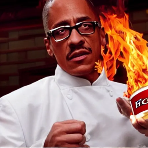 Image similar to Gustavo Fring sets fire to a KFC restaurant