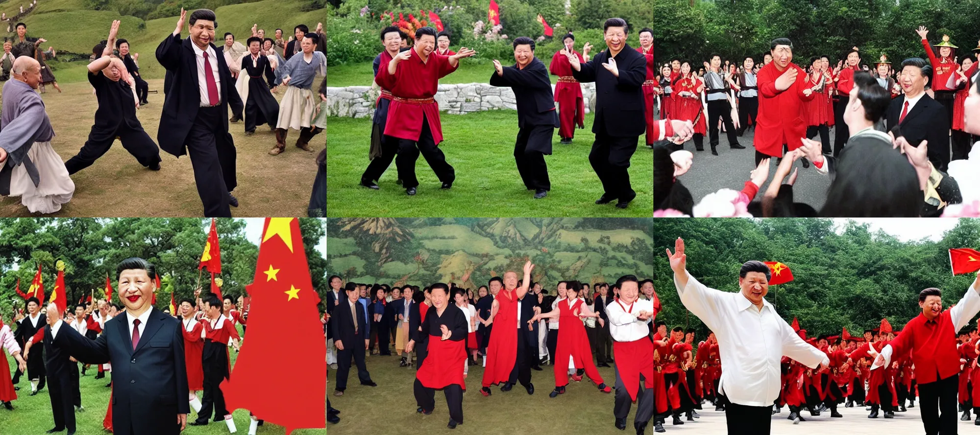 Prompt: xi jinping dancing in the shire lord of the rings