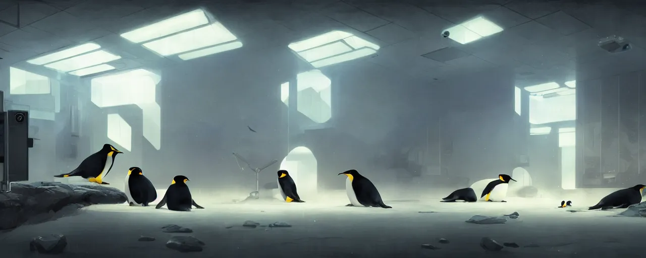 Image similar to duotone concept illustration of emperor penguins in modern computer room. cinematic scene. volumetric lighting. golden ratio accidental renaissance. by sachin teng and sergey kolesov and ruan jia and heng z. graffiti art, scifi, fantasy, hyper detailed. octane render. concept art. trending on artstation