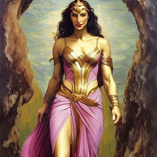 Prompt: Full body oil painting of the beautiful woman Gal Gadot, she is wearing some withe ancient roman cloths and a surreal ornate, her hair is natural disheveled, she is approaching heaven, naturalism, dramatic lighting, high-detailed oil painting by Ilya Repin, Michelangelo da Caravaggio, William Blake, Alex Grey and Beksinski, trending on Artsatio, masterpiece, 4k, 8k,