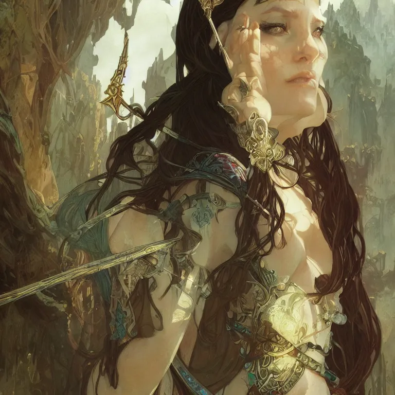 Prompt: portrait of an elf queen, D&D, fantasy, highly detailed, digital painting, artstation, concept art, smooth, sharp focus, illustration, art by greg rutkowski and alphonse mucha and Marta Dahlig