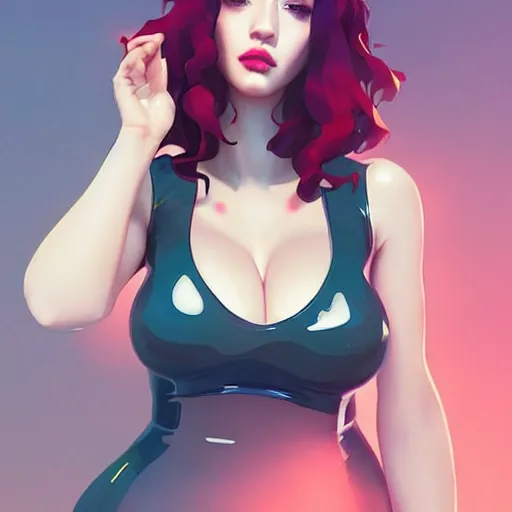 Image similar to a beautiful christina hendricks lolo ferrari kat dennings alluring instagram model in elaborate latex tank top, by guweiz and wlop and ilya kuvshinov and artgerm and makoto shinkai and studio ghibli, symmetrical eyes, aesthetic, gorgeous, stunning, alluring, attractive, artstation, deviantart, pinterest, digital art