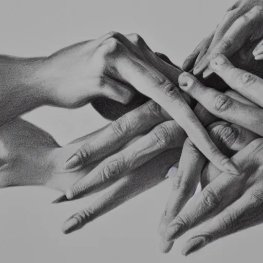 Image similar to many hands as a pencil drawing