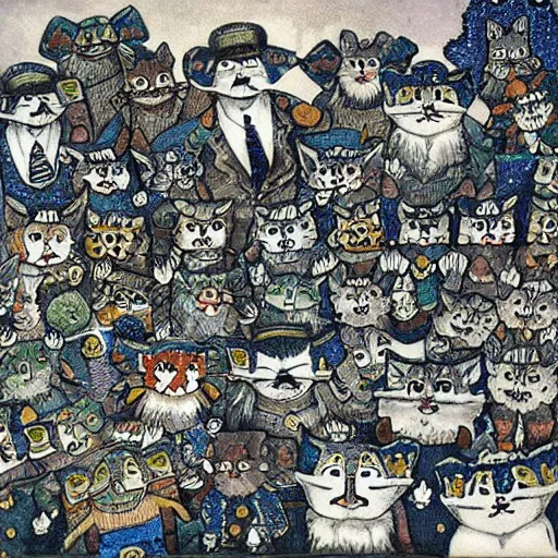 Prompt: louis wain's bachelor party with minecraft villagers instead of cats. high detail.