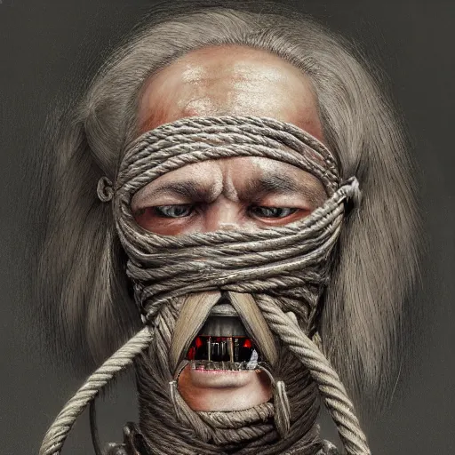 portrait of a Shibari rope wrapped around the face and
