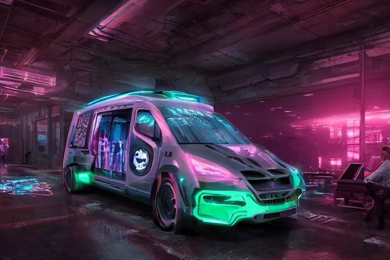 Image similar to cyberpunk version of ( a team van )