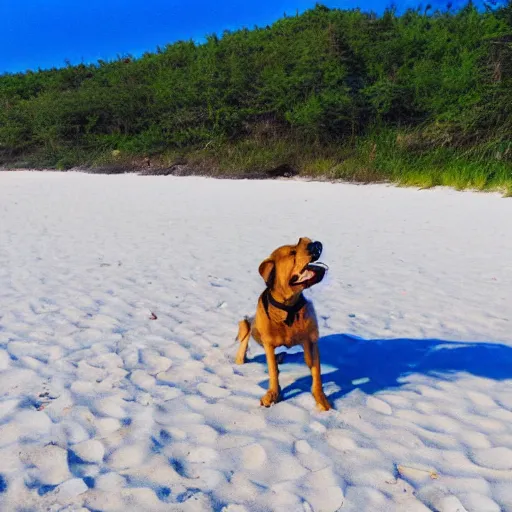 Image similar to Dog with white hat on the beach having a picknick