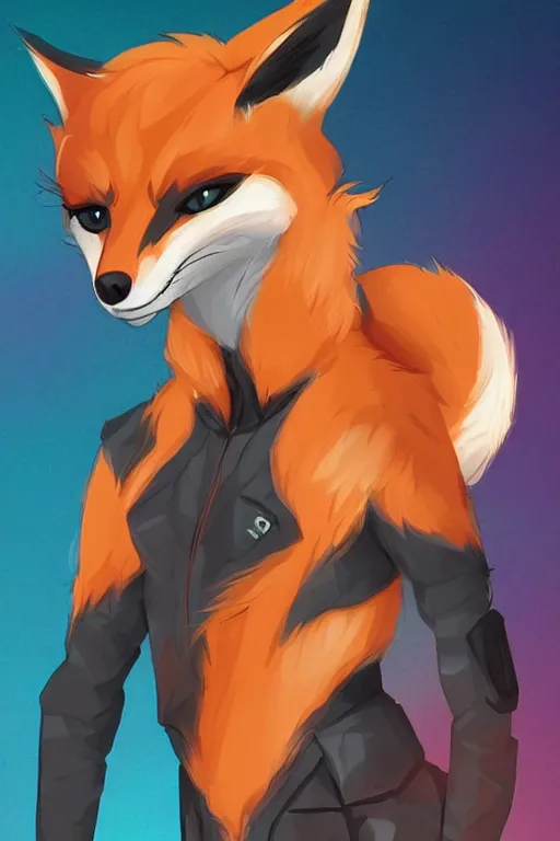 Image similar to a fox fursona, trending on artstation, by kawacy, furry art, digital art, cyberpunk, high quality