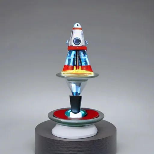 Prompt: ufo sculpture toy on display