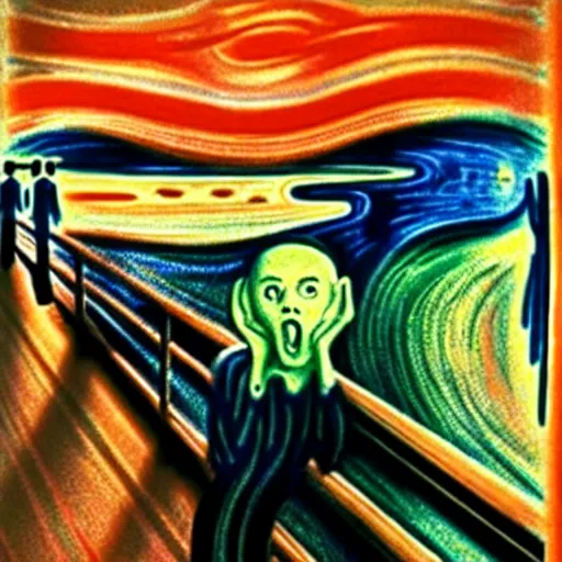 Prompt: a funky movie adaptation of the scream of munch by walt disney. elegant, cartoony