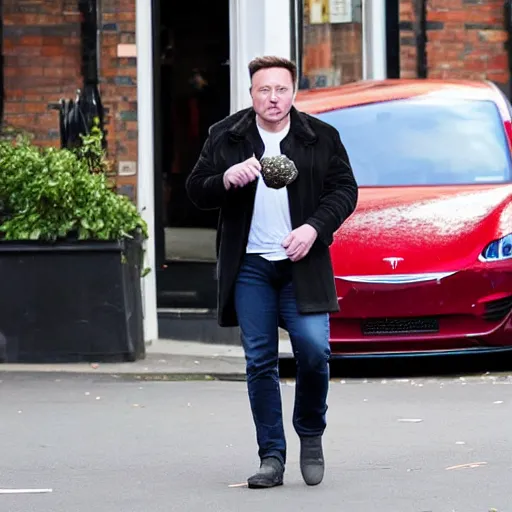 Prompt: elon musk suspiciously eating crystals in london