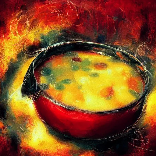 Prompt: a bowl of soup that is portal to another dimension as a digital art. in the style of henry asencio.