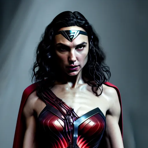 Prompt: gal gadot as a female vampire monster with translucent skin, visible muscles and veins and arteries and bones and spine and nerves, beautiful detailed intricate insanely detailed octane render, 8K artistic photography, photorealistic, chiaroscuro, by David Cronenberg, Raphael, Caravaggio