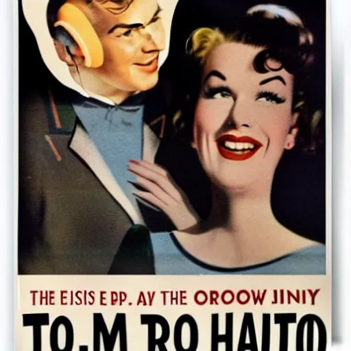 Prompt: 1950s poster advert for radio show Tom\'s Onion Half hour n- 9