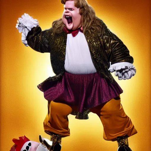 Image similar to snl chris farley as the cowardly lion of oz, studio poster photography, trending on artstation, featured on deviantart, award winning costume