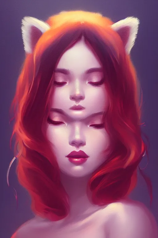 Image similar to a detailed portrait of a beautiful woman with ( red panda ) features, in professional makeup, dramatic lighting, by lois van baarle, ross tran, greg rutkowski, 4 k, trending on artstation