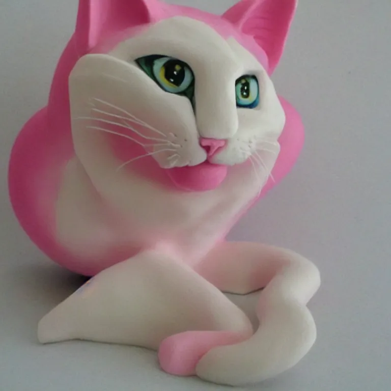 Prompt: beautiful pink cat made of plasticine, handcrafted, fabulous, plasticine art, wow, wonderful