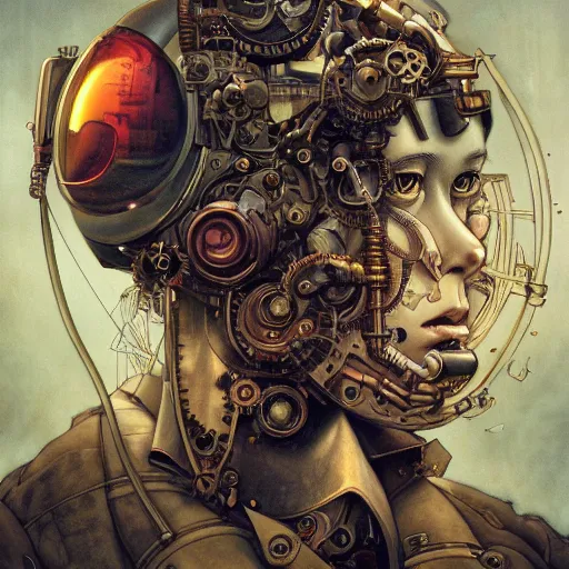 Image similar to machine portrait soft light painted by james jean and katsuhiro otomo and erik jones, inspired by steampunk, smooth face feature, intricate oil painting, high detail illustration, sharp high detail, manga and anime 1 9 9 9