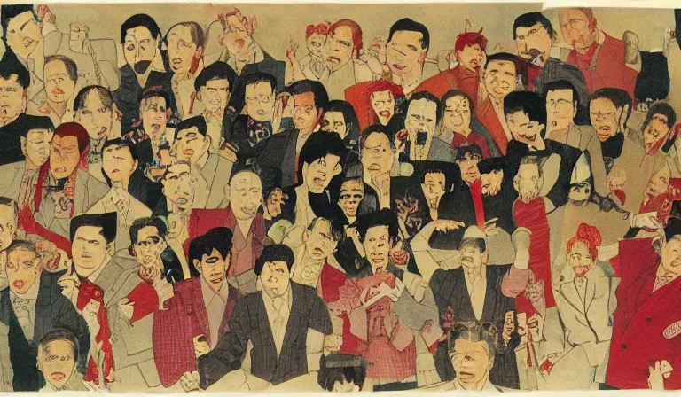 Image similar to yakuza, by henry darger