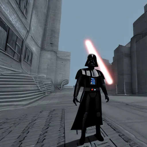 Prompt: Gameplay screenshot of Darth Vader in gmod, garry's mod, source engine