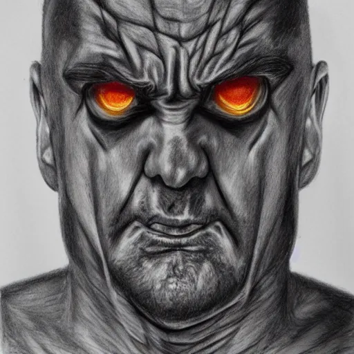 Image similar to A very angry man looking straight into your soul, rage, anger, fire, pencil drawing, hyper realistic