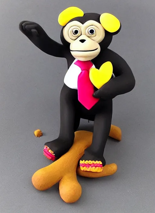 Prompt: monkey cartoon character with tie, 3 d clay figure, kawaii