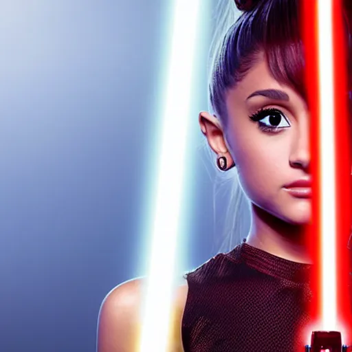 Prompt: Ariana Grande in star wars, light saber,. 8K resolution. award winning photography,