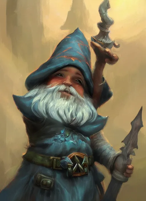 Image similar to wondrous gnome wizard painted by raymond swanland